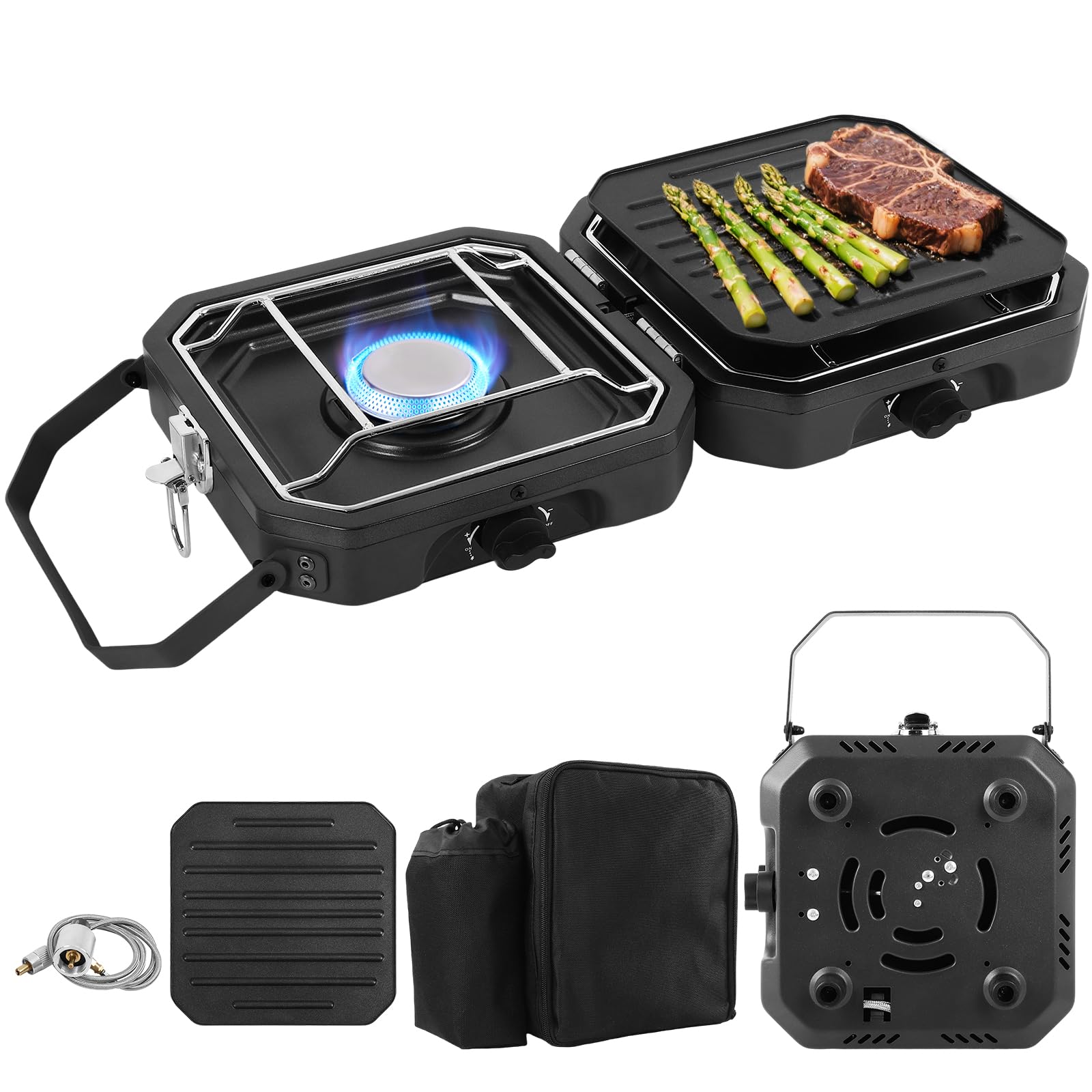 FAHKNS 2-burner propane stove with grill for outdoor cooking and camp meals