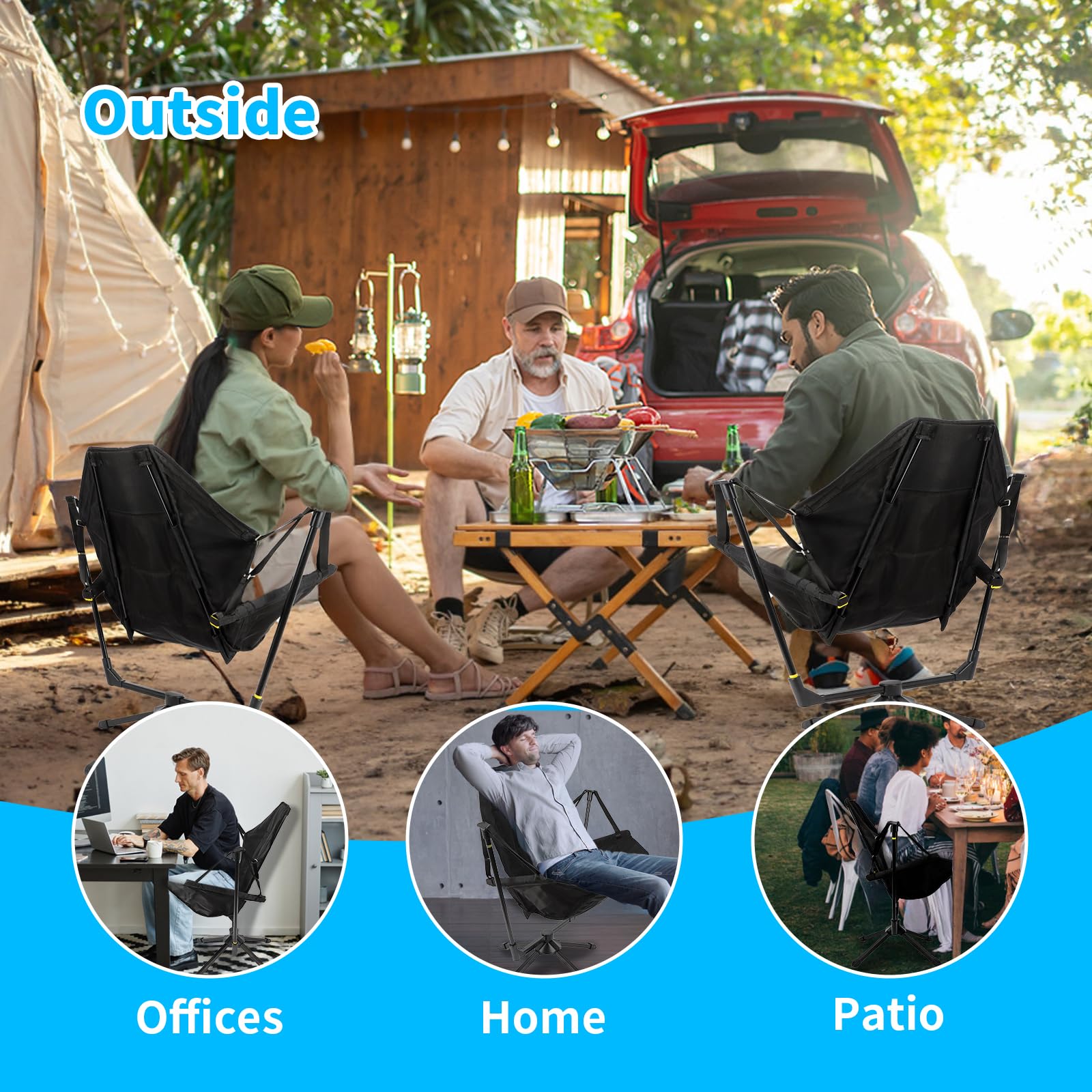 FAHKNS hammock camping chair stable base adapts to uneven terrain.