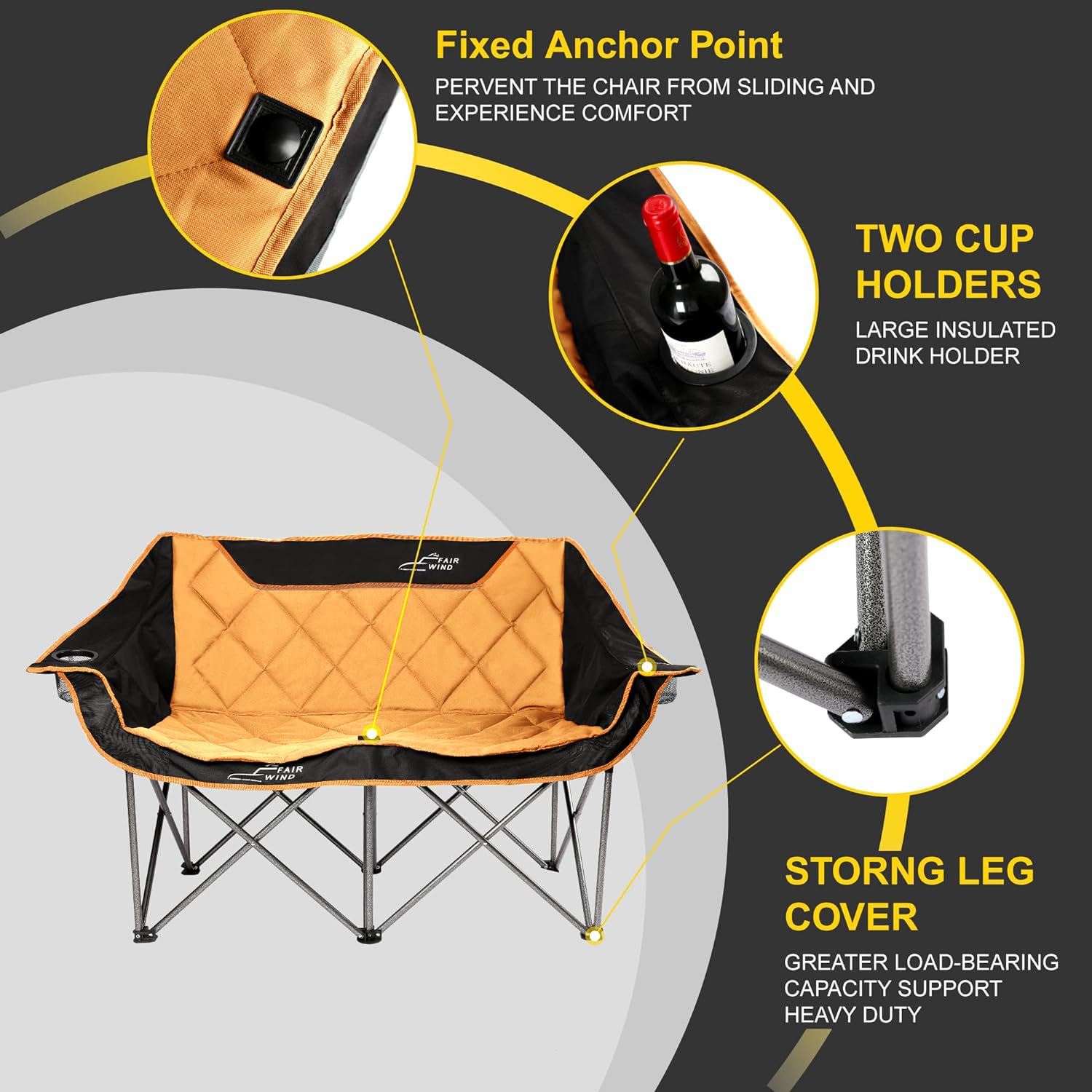 Fair Wind camping chair in use outdoors with friends and orange color.