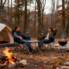 FAIR WIND oversized padded camping chair setup demonstrates quick quad-fold design