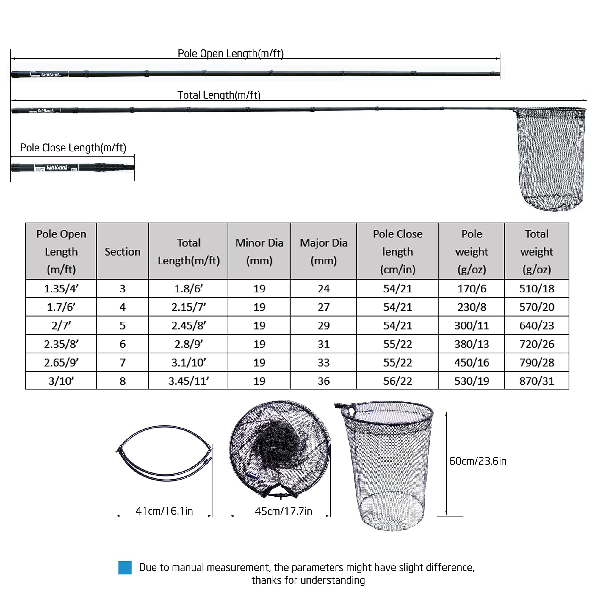 Collapsed net length of 22 inches stored in a storage bag