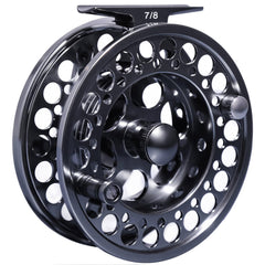 Close-up of CNC-machined reel frame and spool on FAIRILAND TURMAX