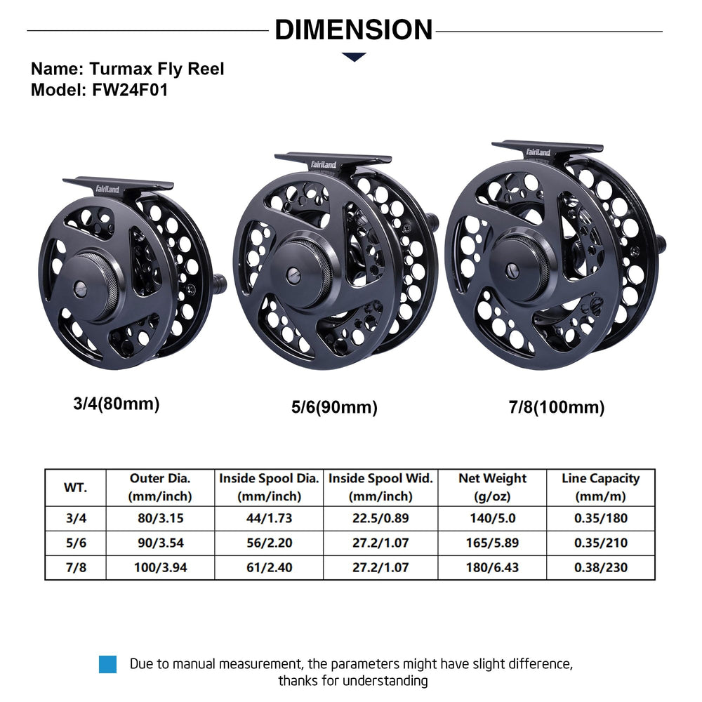 Hollow-out frame design reduces weight on TURMAX fly reel