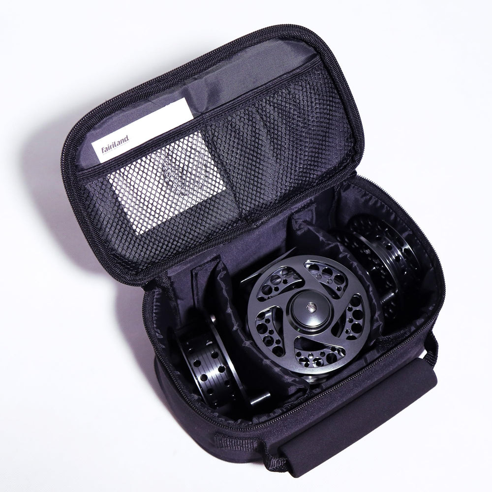 Reel side view showcasing CNC-machined aluminum body