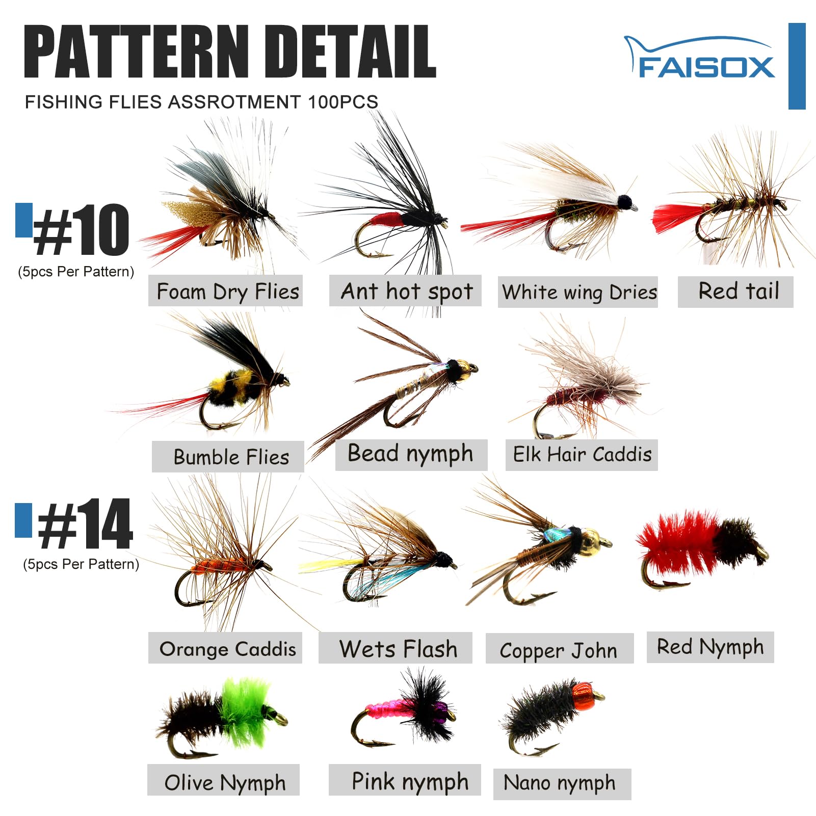 FAISOX Peacock Nymph fly close-up for bass and trout options.