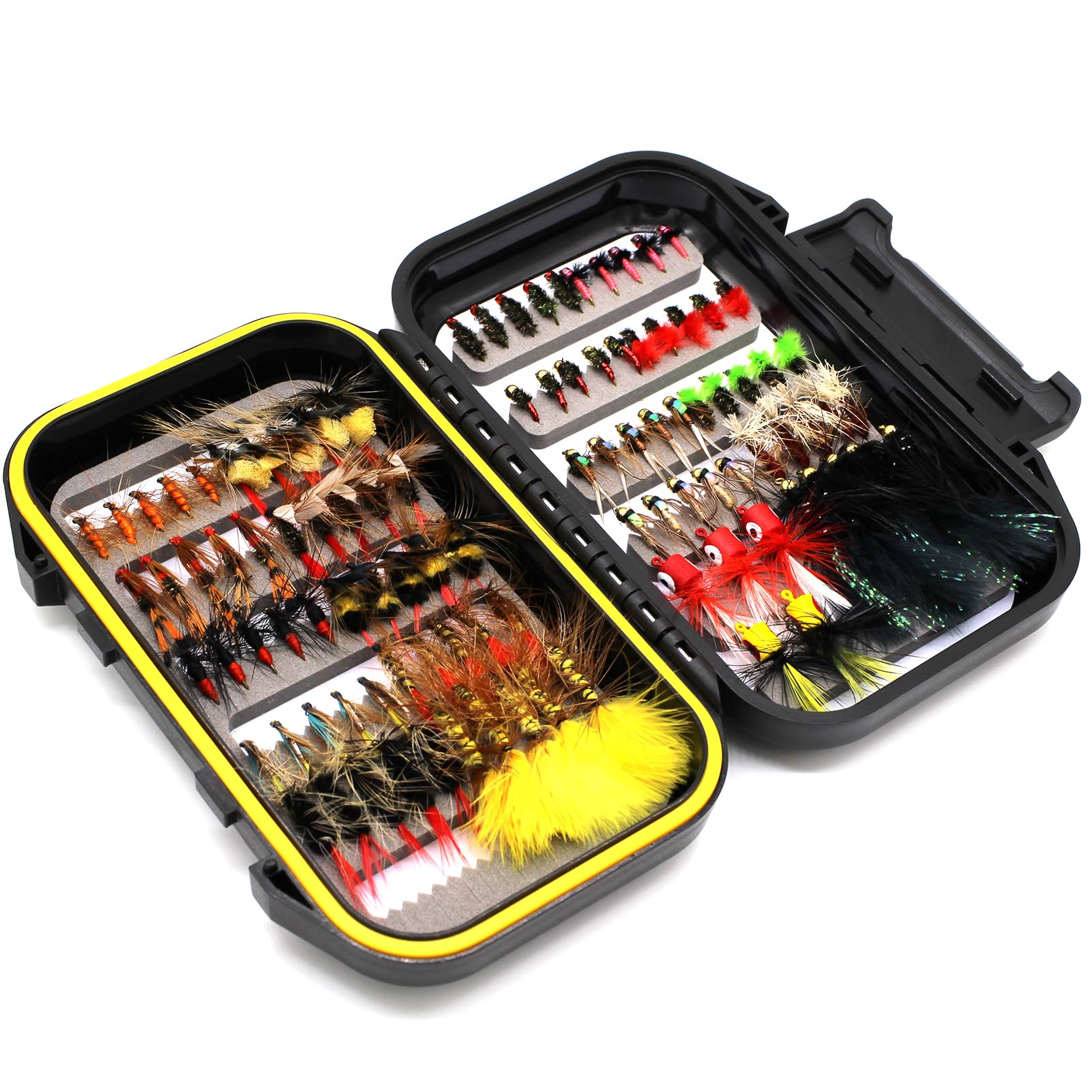 FAISOX Trout fly collection close-up for freshwater angling.