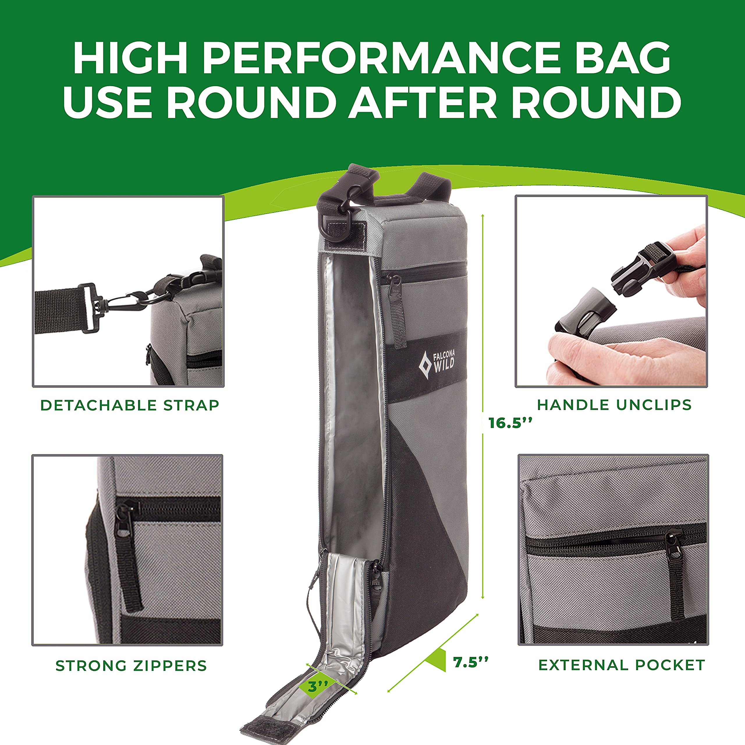 Falcona Wild padded carry straps offer comfortable hand or shoulder carry.