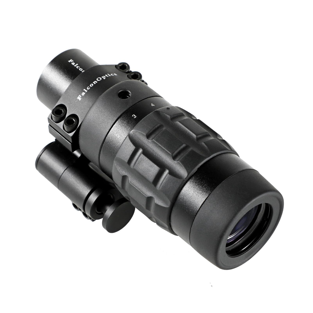 FalconOptics 1.5X-5X magnifier front view for crisp mid-range targeting