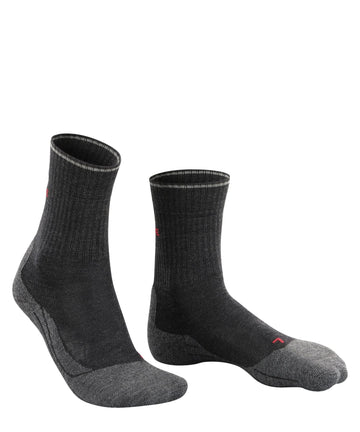 Falke Women TK2 Explore Wool Silk crew cut socks cuff closeup in grey
