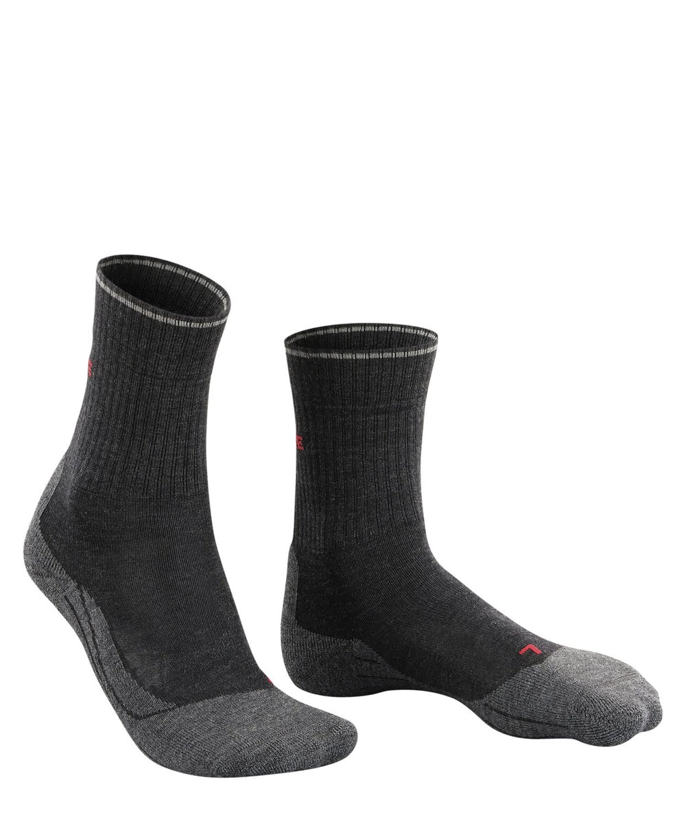 Falke Women TK2 Explore Wool Silk crew cut socks cuff closeup in grey