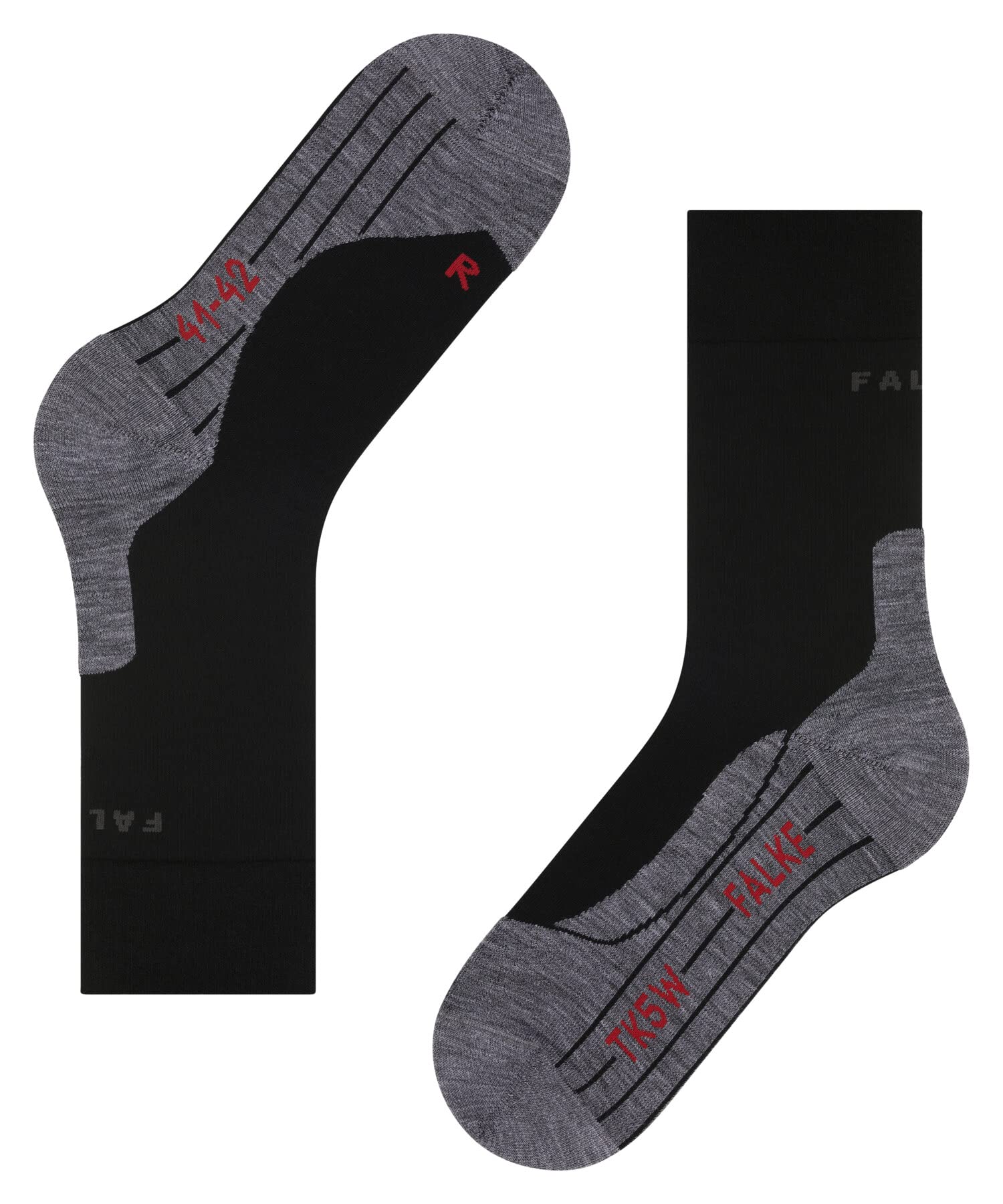 FALKE TK5 Wander sock worn by a hiker on a rugged trail