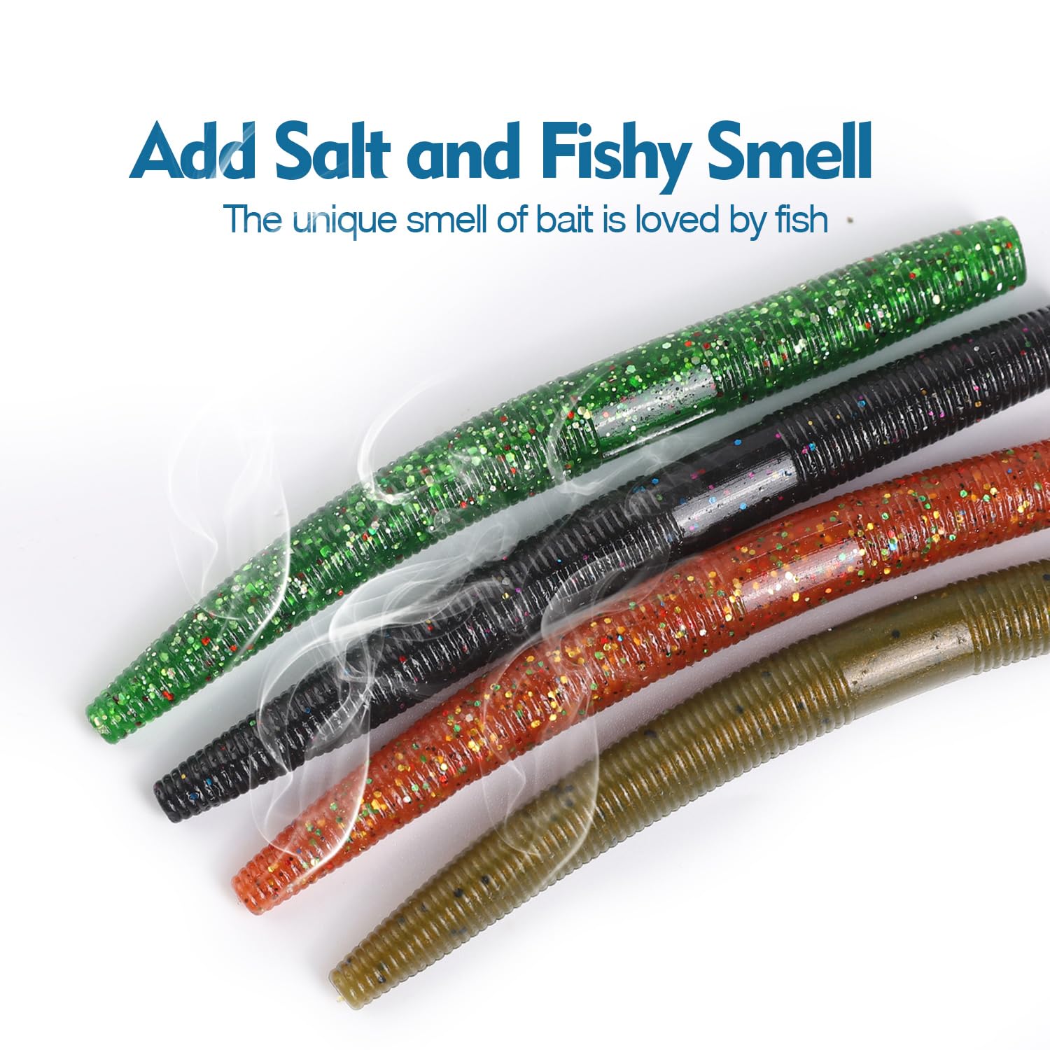 Assorted color designs of 3.93-inch Senko Worms for freshwater and saltwater