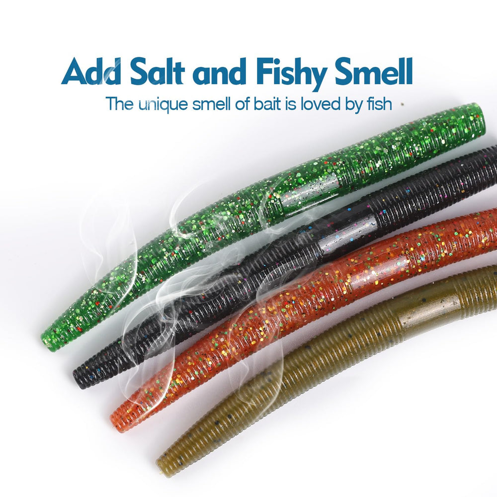 Assorted color designs of 3.93-inch Senko Worms for freshwater and saltwater