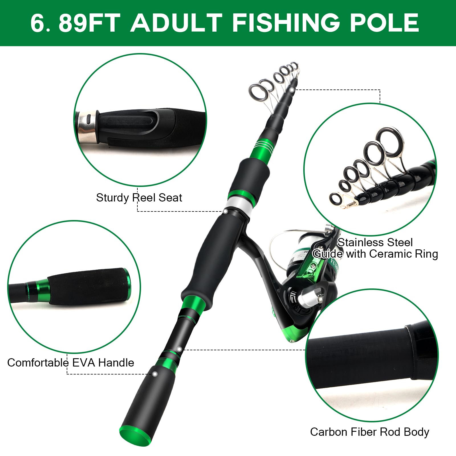 Extended retractable fishing rods showing lightweight carbon fiber build