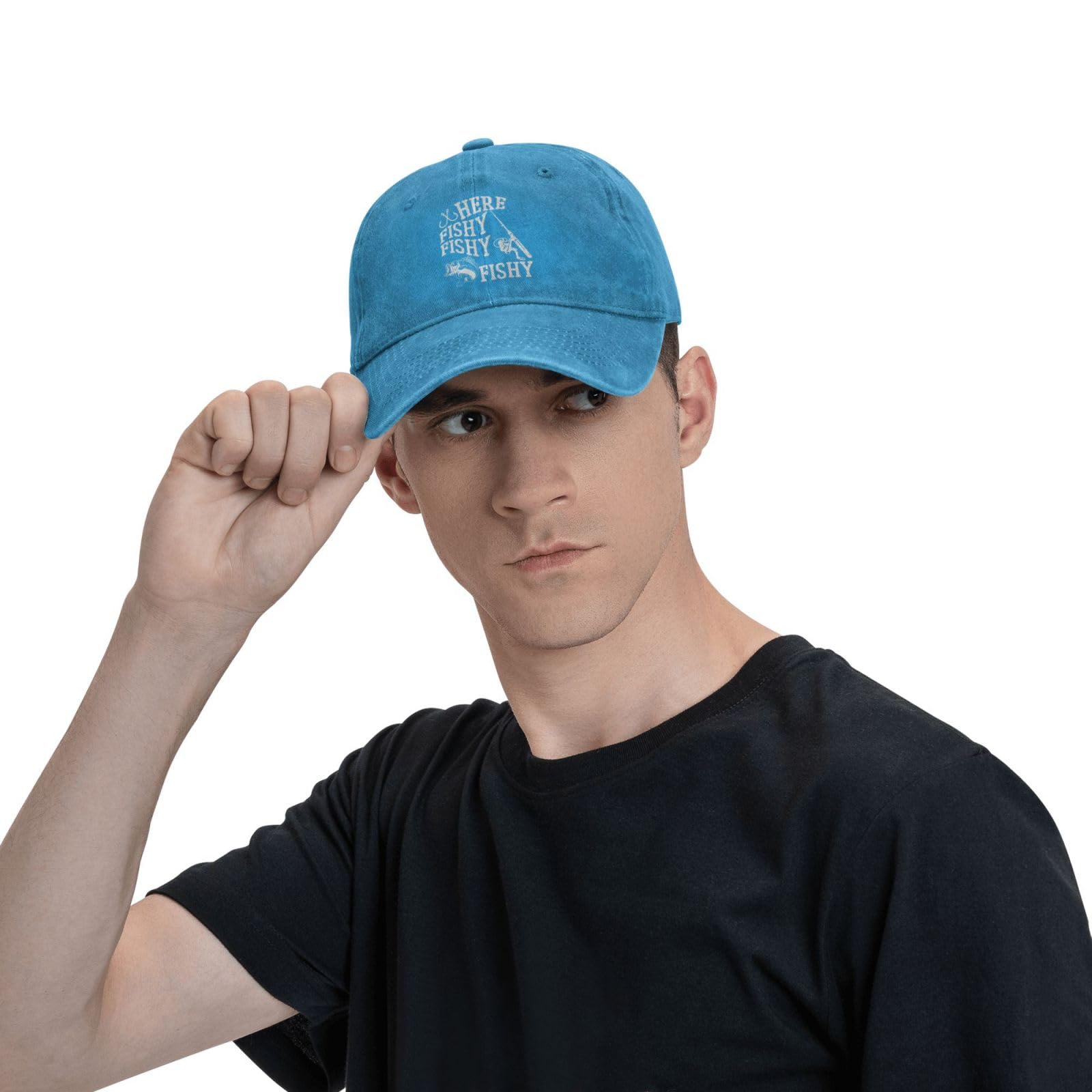 FAMLEE Here Fishy Fishy Hat gift-ready blue cap for fun occasions.