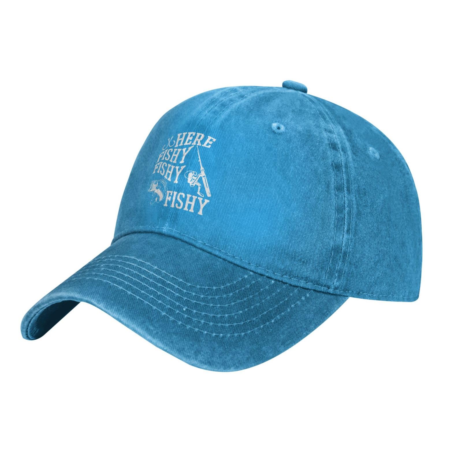 FAMLEE Here Fishy Fishy Hat side view showing adjustable strap for versatile fit.