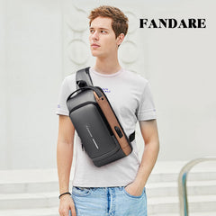 FANDARE anti-theft sling bag tablet compartment safely stores a 9.7 inch tablet.