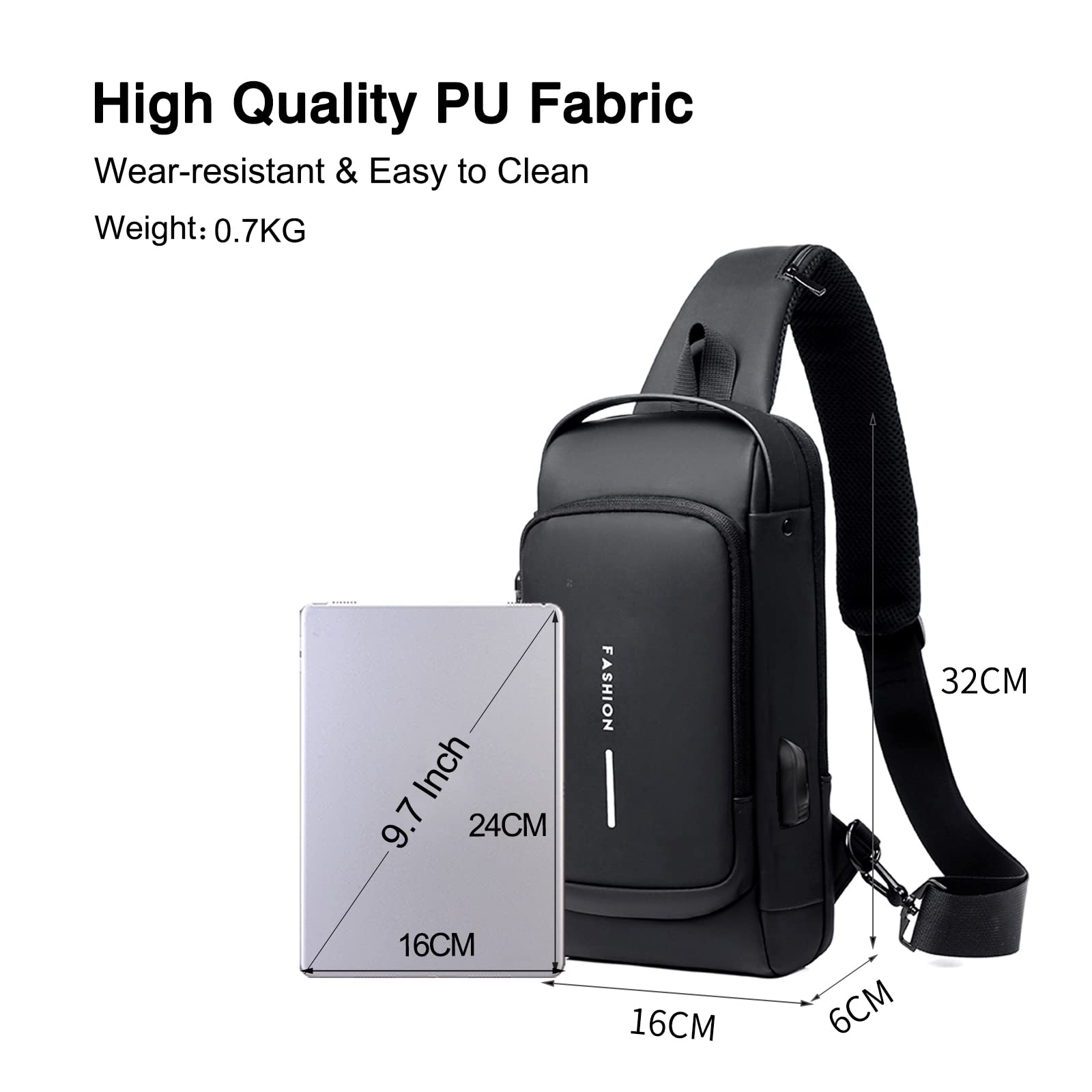 FANDARE anti-theft sling bag thickened shoulder strap improves comfort during extended wear.