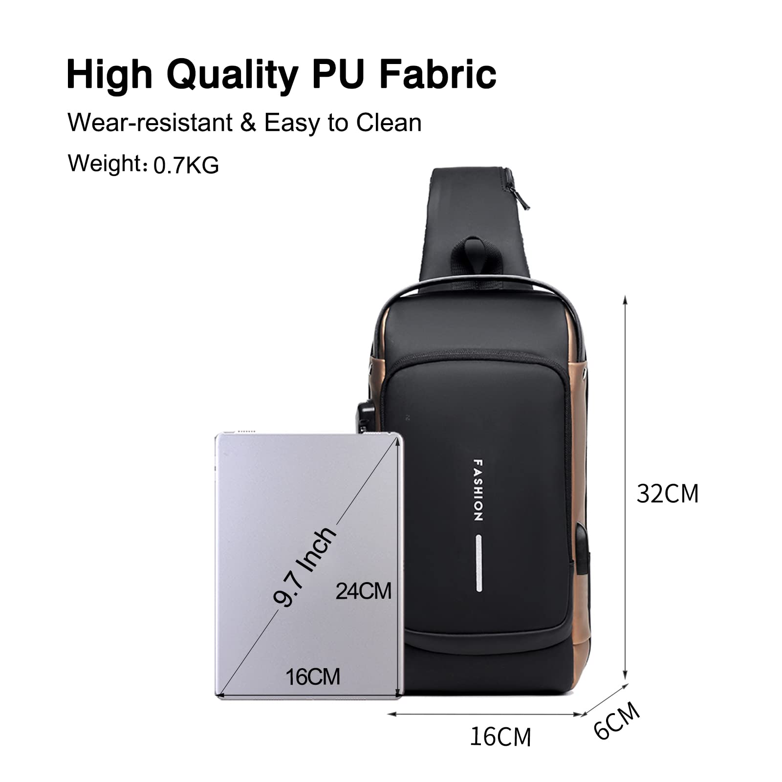 FANDARE anti-theft sling bag USB-port charging enables easy device power on the move