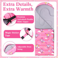 Fanfanwin unicorn pink sleeping bag bottom zip highlights feet-space extension
