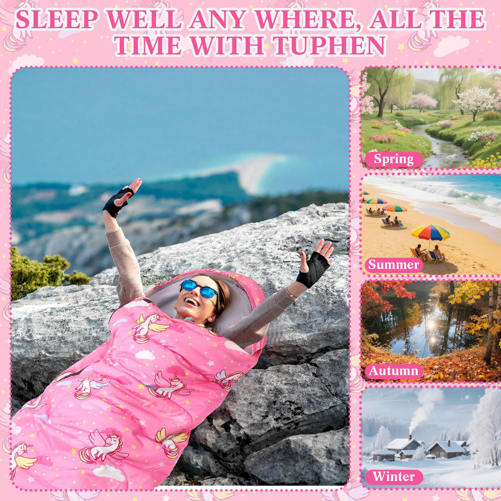 Fanfanwin unicorn pink sleeping bag with carry bag for easy transport