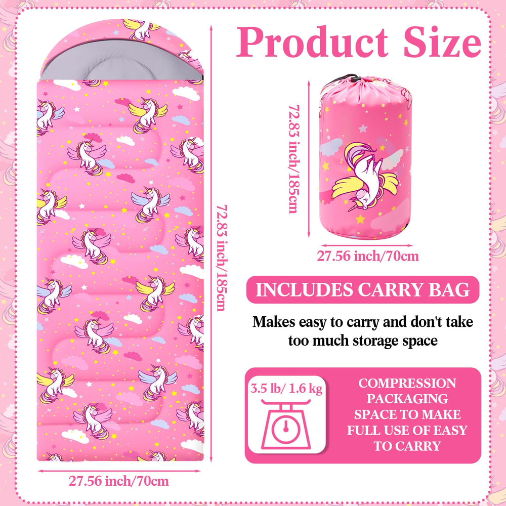 Fanfanwin unicorn pink camping sleeping bag open hood design for warmth readiness