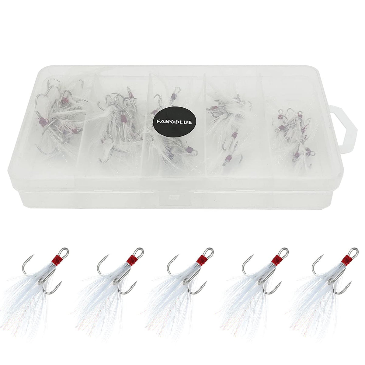 FANGBLUE Treble Fishing Hooks with Feather close-up