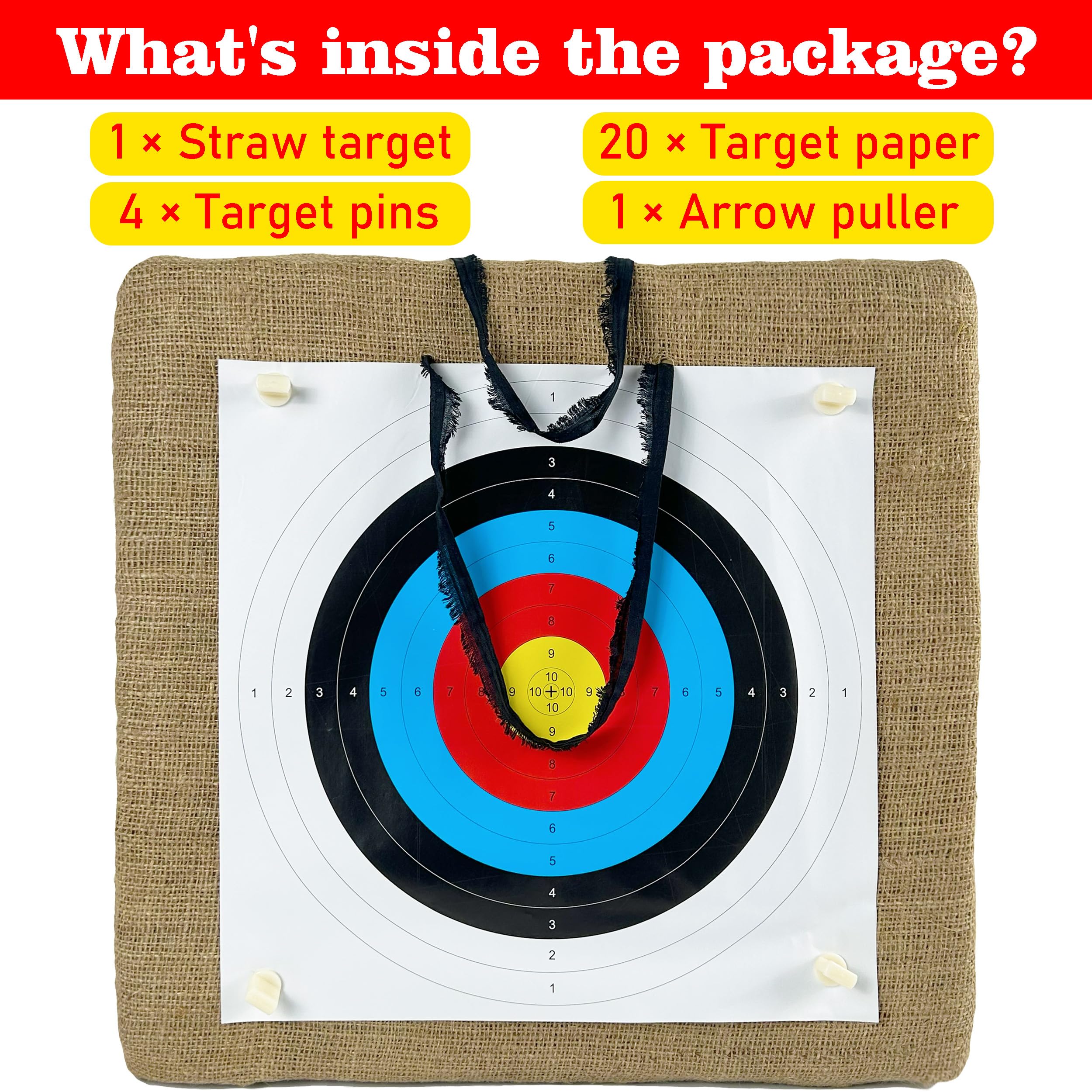 FANOWZUO archery target hanging from a lanyard for quick outdoor setup