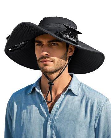 FANSEXPERT wide brim sun hat with solar fans - front view