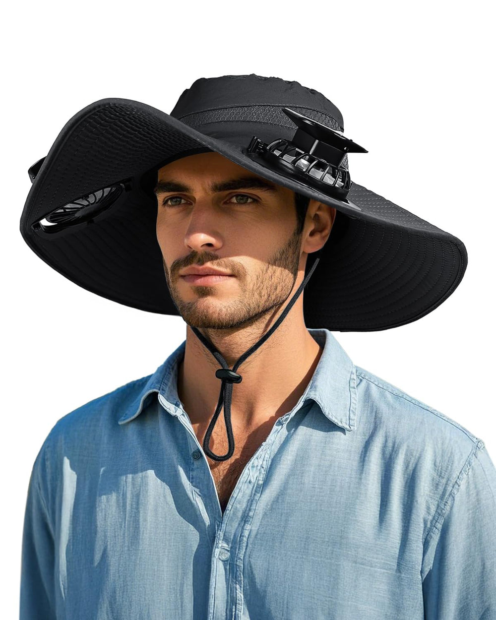 FANSEXPERT wide brim sun hat with solar fans - front view