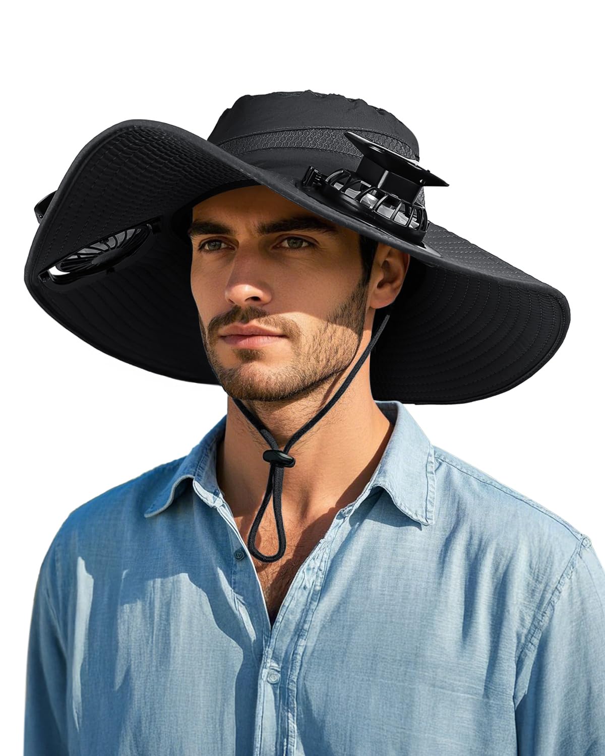 FANSEXPERT wide brim sun hat with solar fans - front view