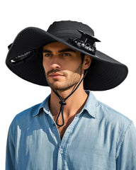 FANSEXPERT wide brim sun hat with solar fans - front view