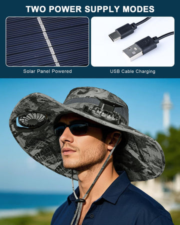 FANSEXPERT wide brim sun hat camouflage gray side view demonstrates adjustable fit
