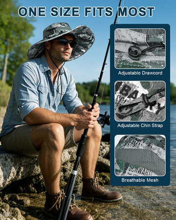 Hat brim with UPF 50+ protection in camouflage green