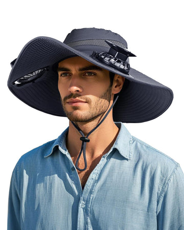 FANSEXPERT wide brim sun hat with two solar fans cools you on sunny hikes.