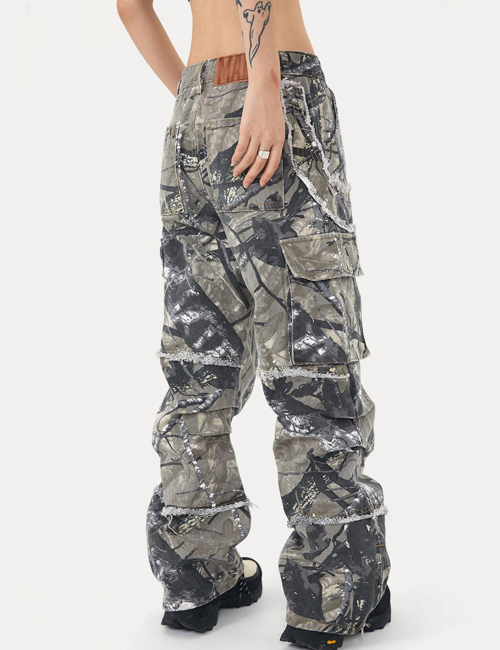 FantasyGears camo cargo pants back view showing pocket layout