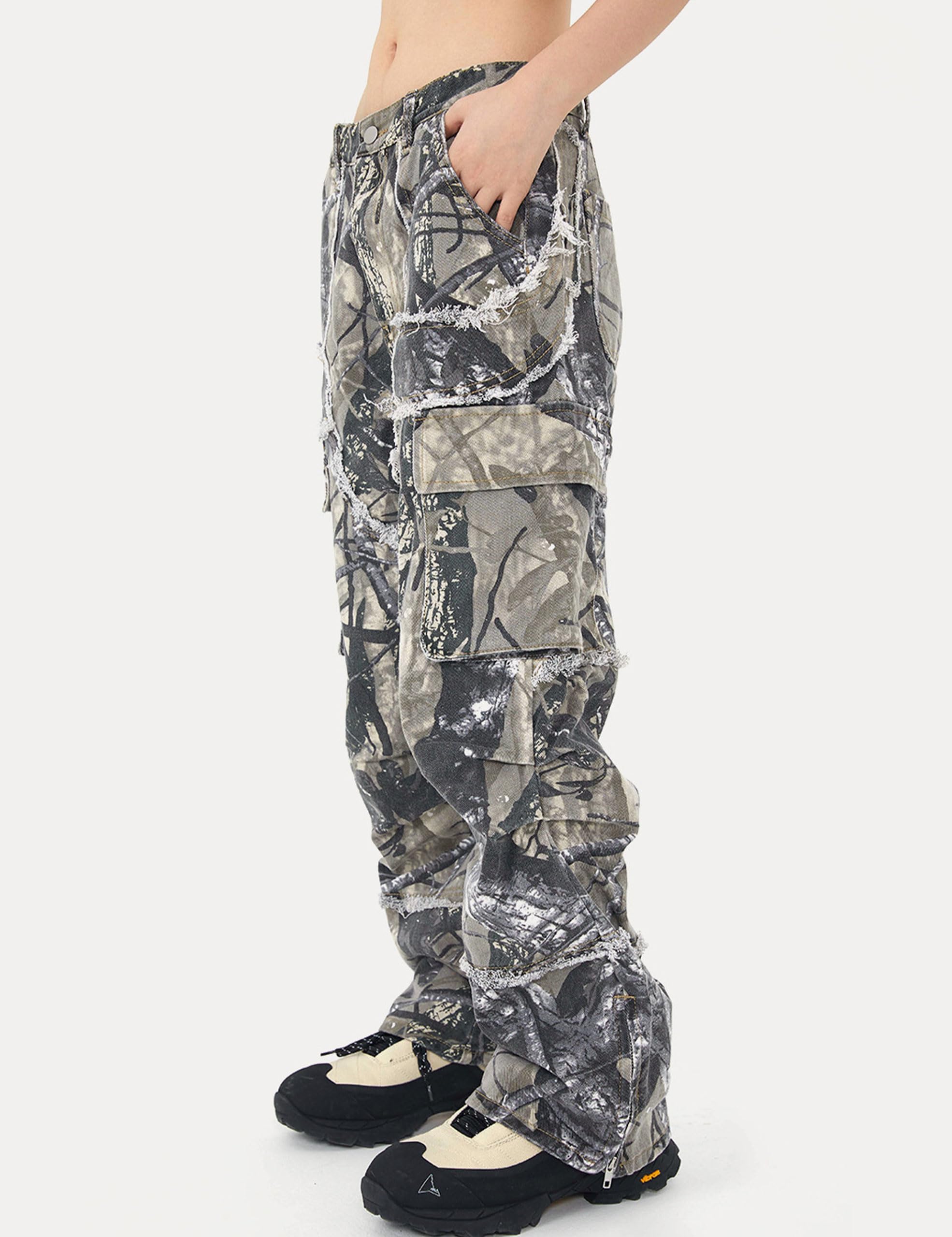 FantasyGears camo cargo pants back pocket and adjustable waist detail