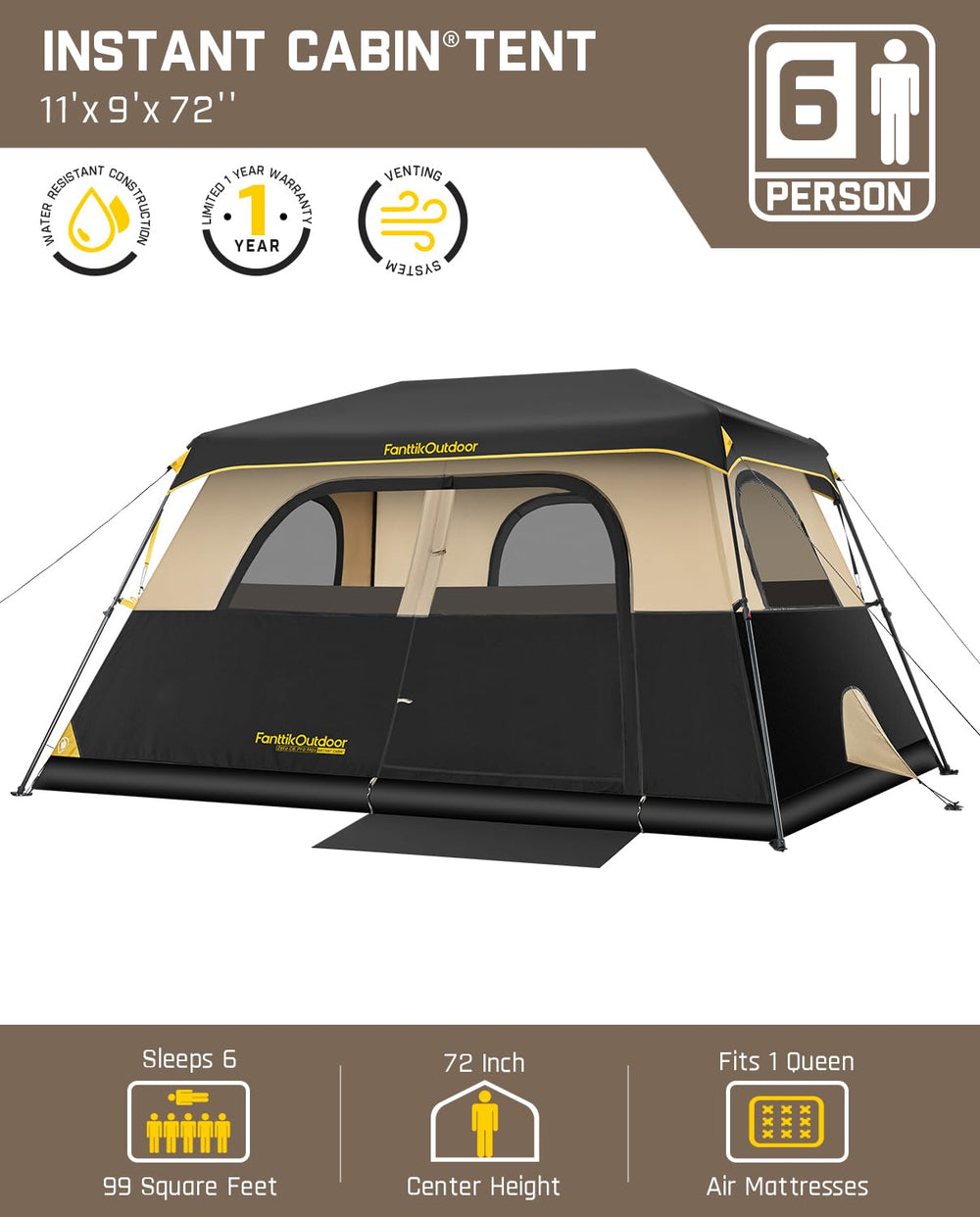 FanttikOutdoor Zeta C6 Pro Max interior showcases spacious 6-person capacity with queen air mattress.