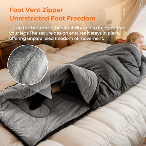 FARLAND sleeping bag microplush fleece lining delivers cloud-soft comfort.