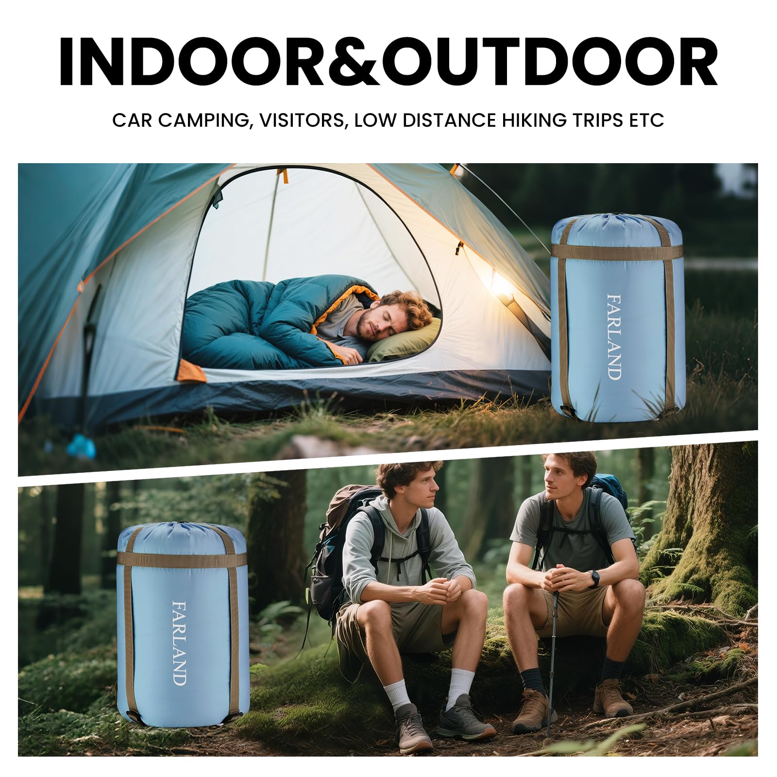 FARLAND length-86-inch sleeping bag fits adults and teens for roomy sleep