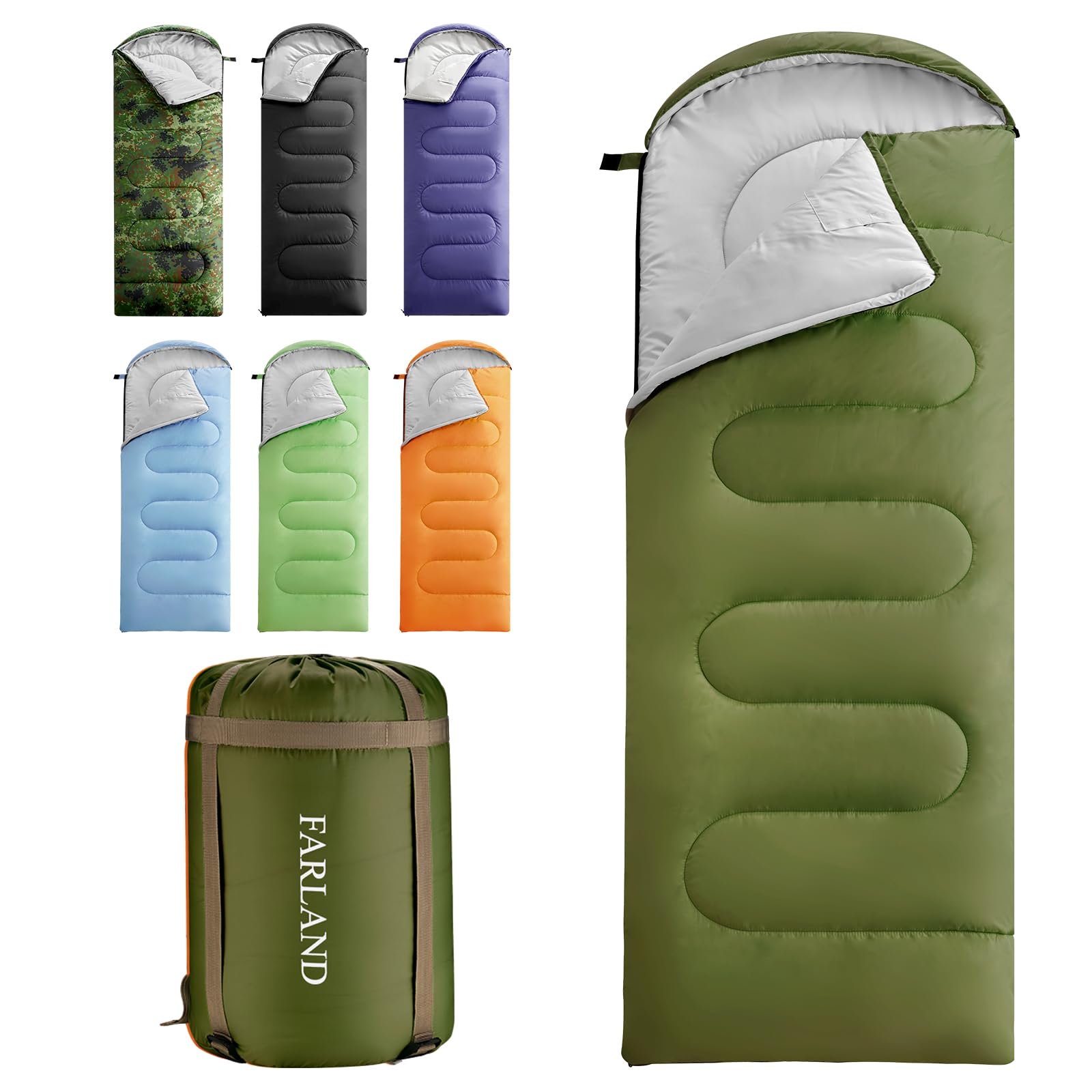 Farland sleeping bag outer shell 290T nylon provides waterproof protection.