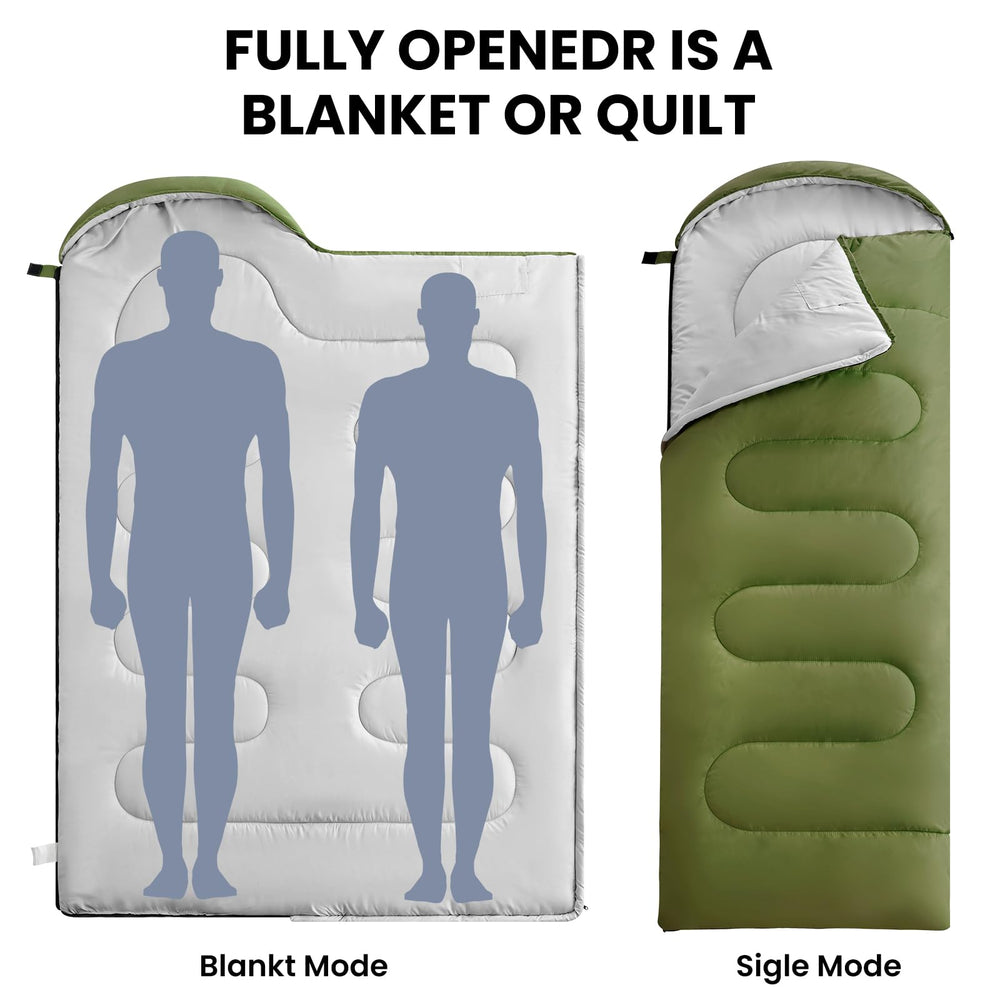 Farland sleeping bag roll-control design enables quick folding and packing.