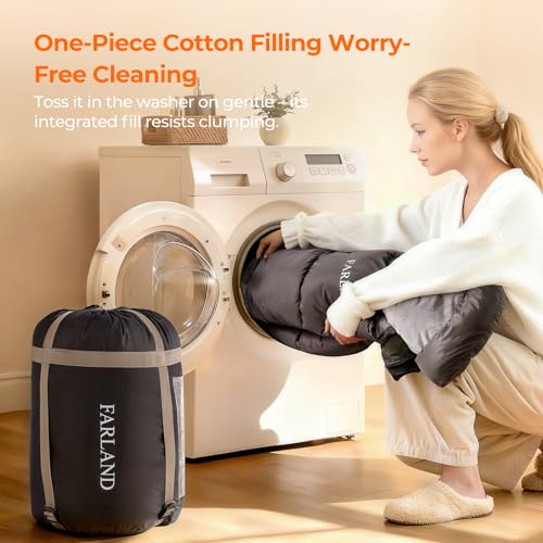 FARLAND sleeping bag measures 86.6 by 32.68 inches for tall users.