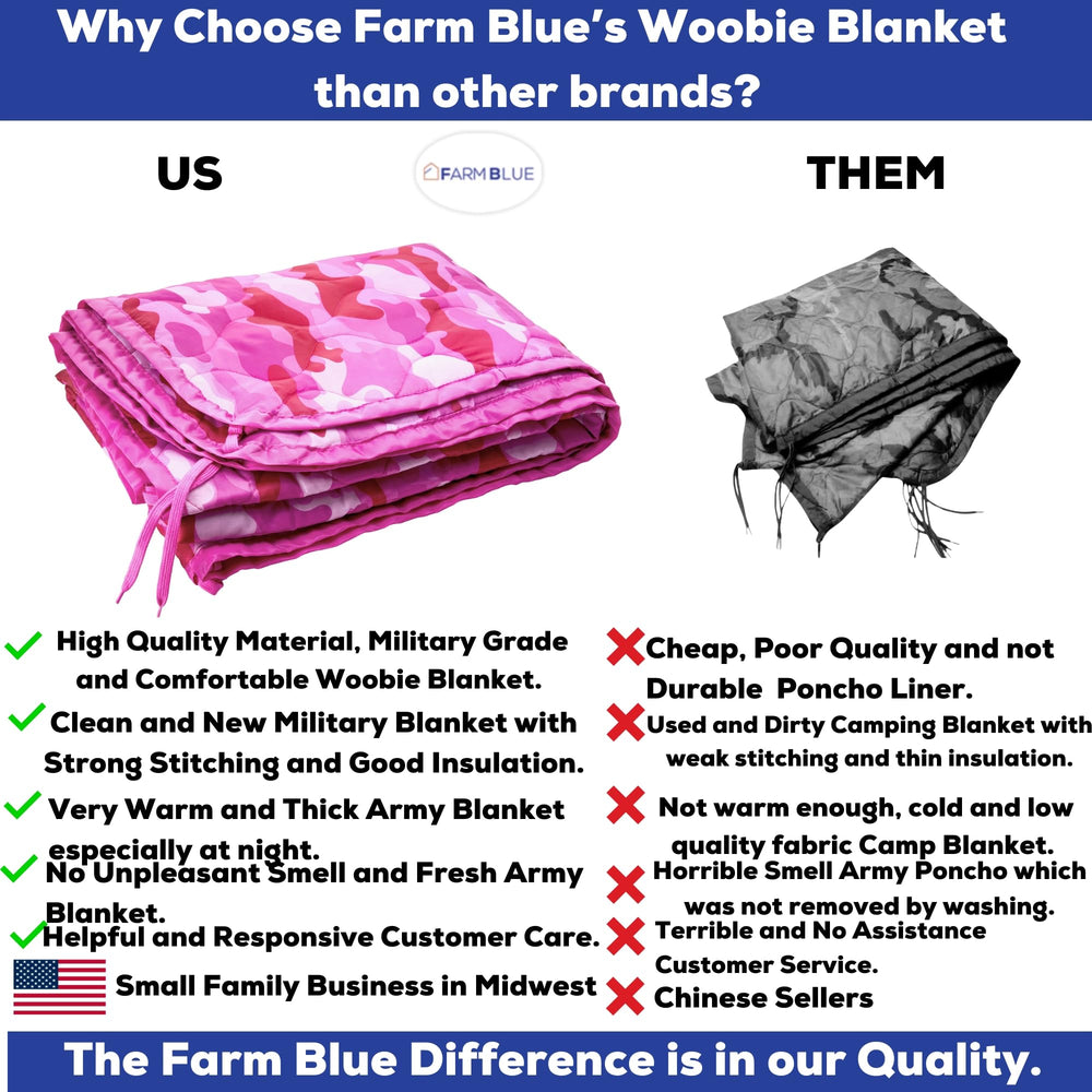 Farm Blue Pink Camo Woobie Blanket in car emergency setup for warmth