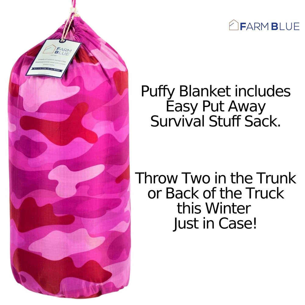 Farm Blue Pink Camo Woobie Blanket at night camping for versatile shelter warmth