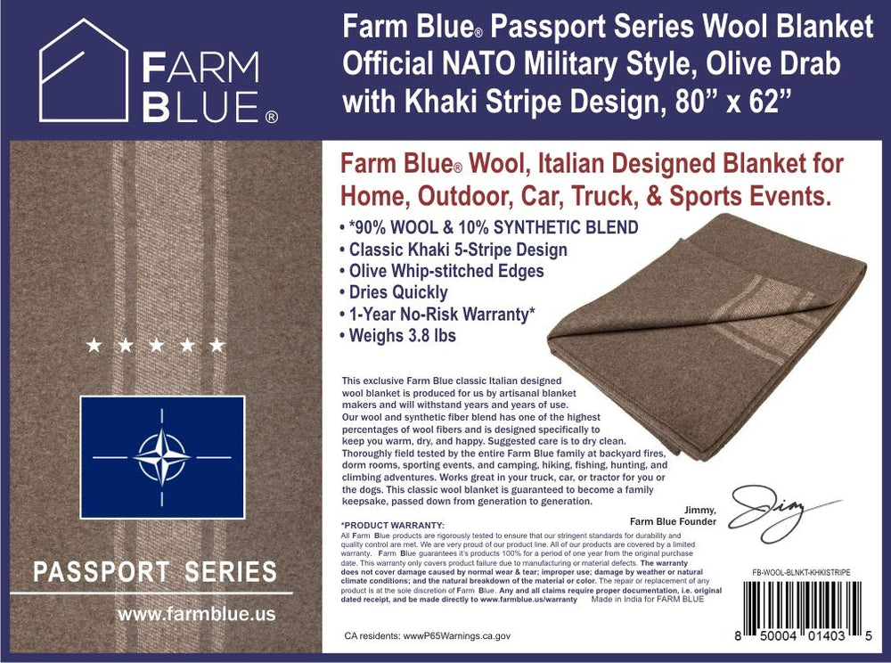Farm Blue Wool Blanket Military Style family-friendly use for movie nights at home