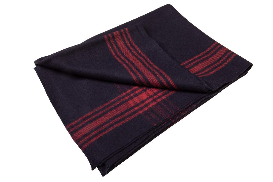 Farm Blue Wool Blanket close-up weave detail highlights sturdy fabric and texture.