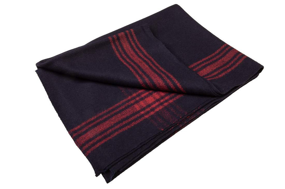 Farm Blue Wool Blanket close-up weave detail highlights sturdy fabric and texture.