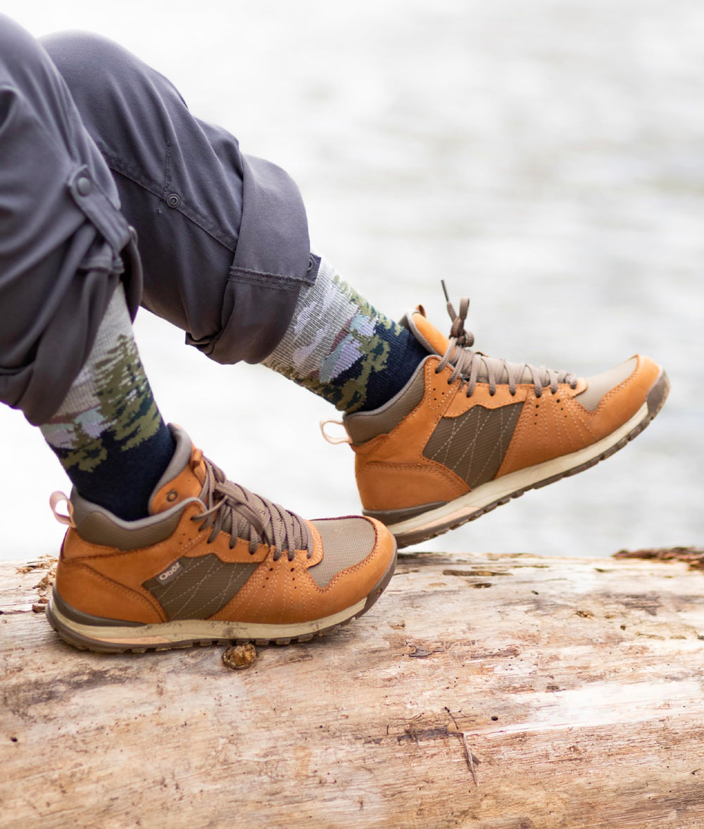 Farm to Feet Cascade Locks Mosstone durability detail, showing reinforced stitching and low-stress seams