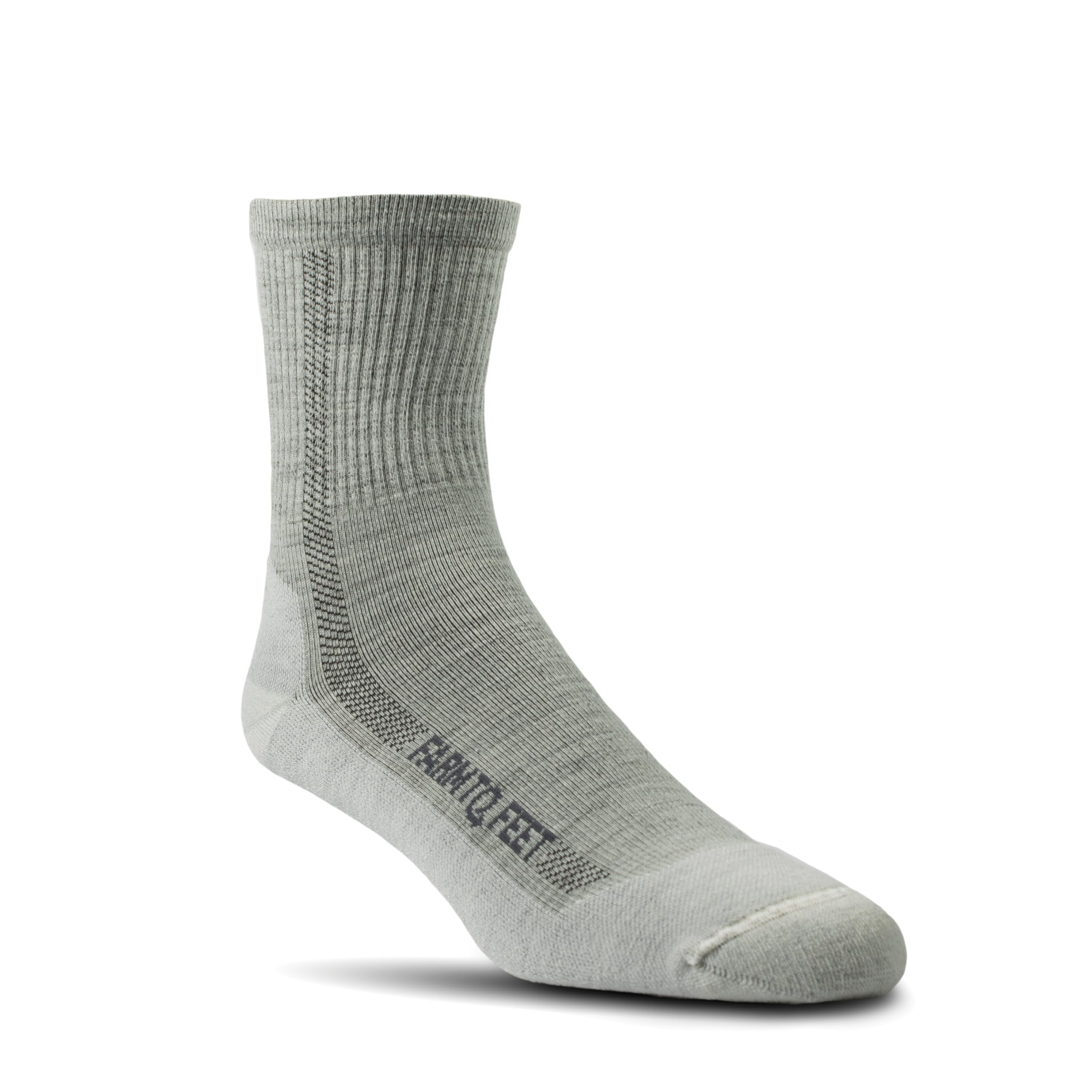 Farm to Feet Denver 3/4 crew sock on foot; breathable merino for all-day comfort.